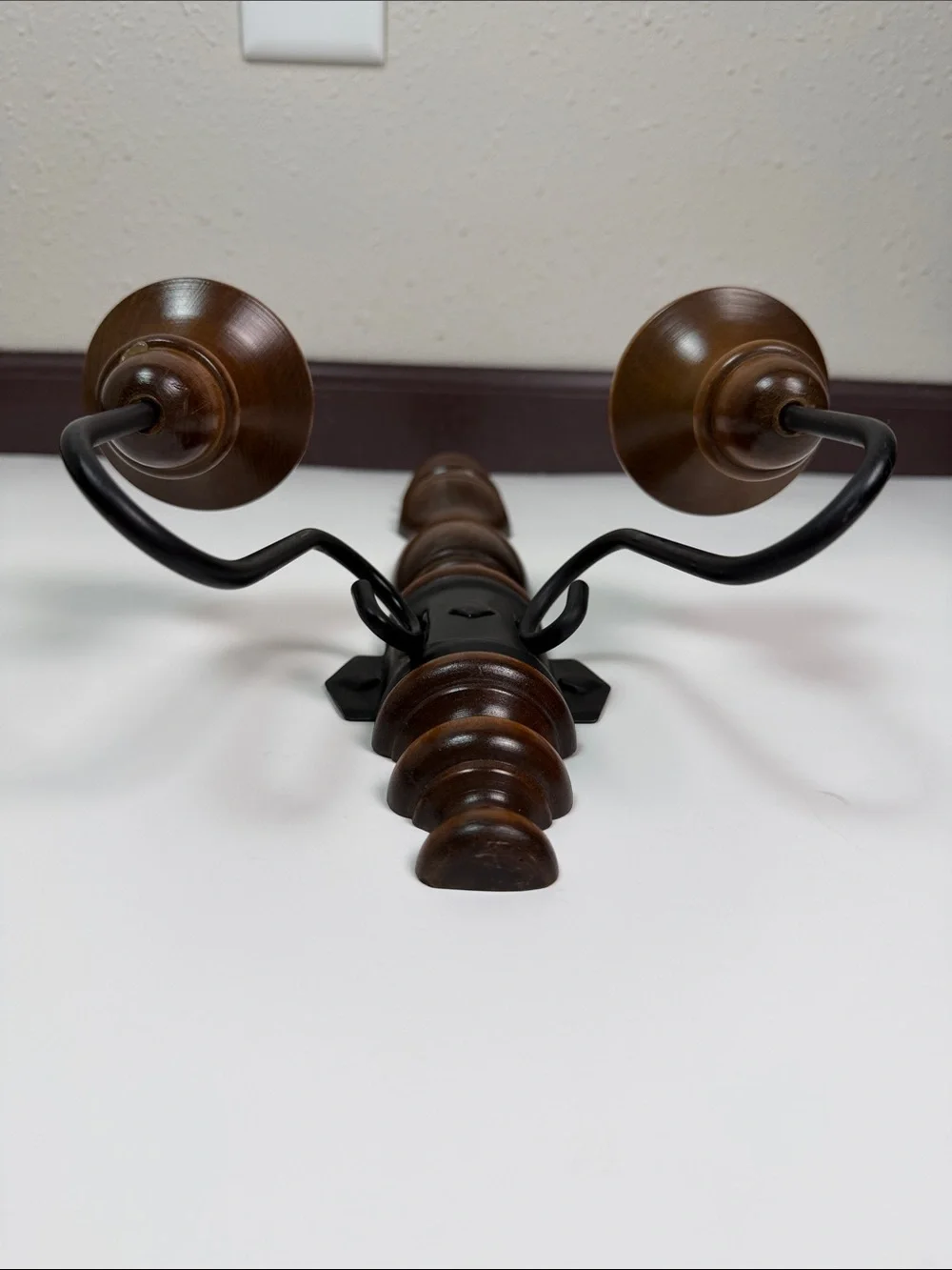 Vintage Wood & Metal 2 Arm Wall Candle Holder Sconce Farmhouse Cottagecore